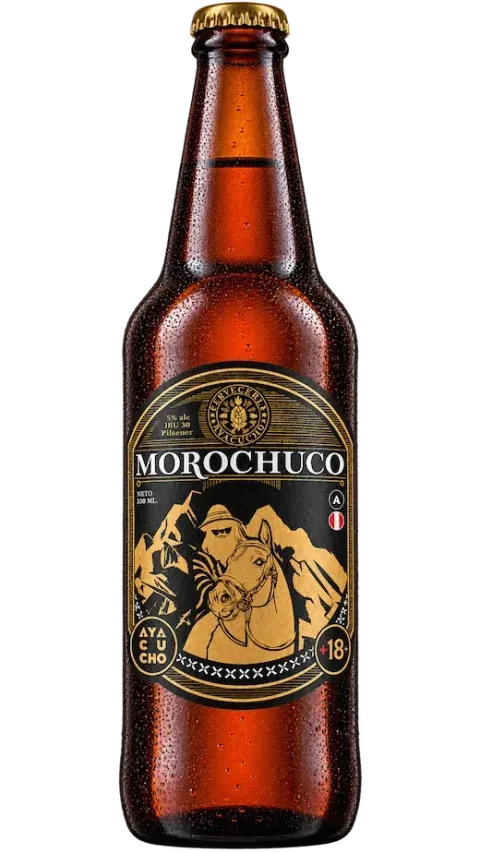 Botella de cerveza Morochuco Pilsener con quinua roja